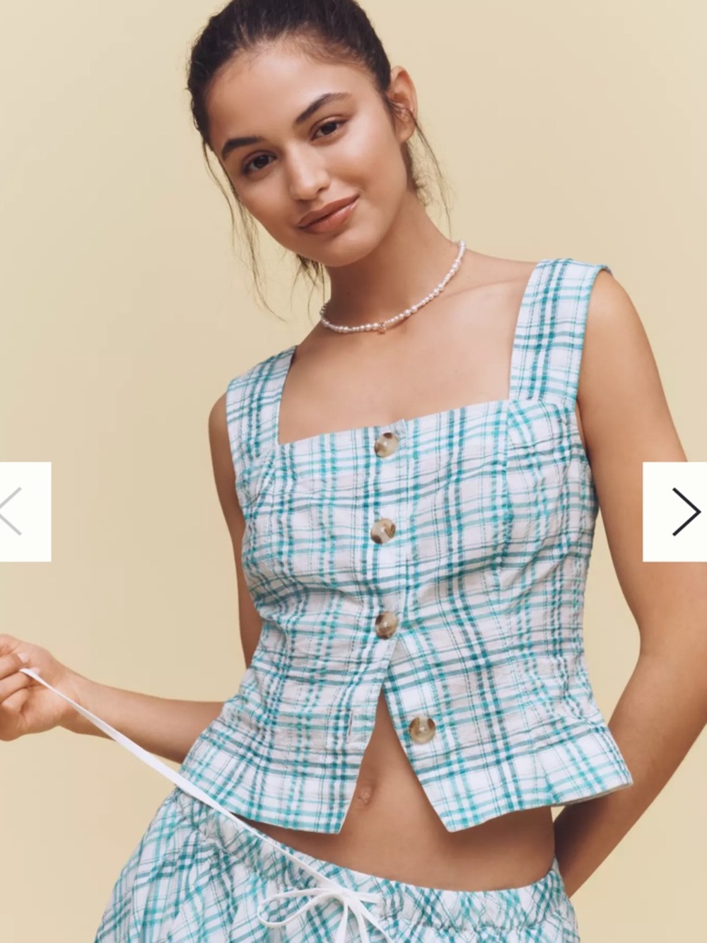 NWT Maeve Anthropologie Teal & White Plaid Square-Neck Crop Top – Size L